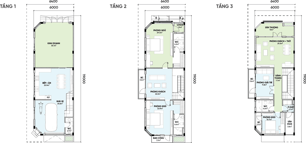 Thiết kế nhà phố Uni Complex căn 3 tầng góc