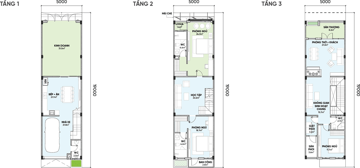 Thiết kế nhà phố Uni Complex căn 3 tầng thường